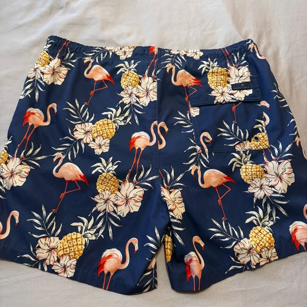 RAINFOREST Navy Flamingo Pineapple Swim Trunks - Picture 5 of 8